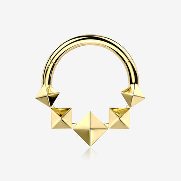 Implant Grade Titanium Golden Square Pyramid Prism Cascade Clicker Hoop Ring